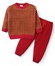 Babyhug Knit Full Sleeves Sweater Set with Aztec Design -Rust Red