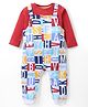 Babyhug Cotton Knit Full Sleeves T-Shirt & Dungaree Set with Alphabet Print -Red & White