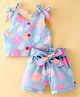 Dew Drops Poplin Sleeveless Top and Shorts Set Polka Dots Print - Grey