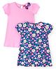Babyhug Single Jersey Cap Sleeves Knee Length Frocks with Bow Floral Print Pack of 2 - Pink & Purple