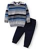 Babyhug Knit Full Sleeves Sweater & Pant Set Stripe Design - White & Navy Blue