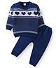 Babyhug Knit Full Sleeves Sweater & Pant Set Heart Design - Navy Blue
