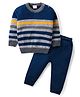 Babyhug Knit Full Sleeves Sweater & Pant Set Stripe Design -Navy Blue Yellow & Grey