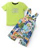 Babyhug Cotton Knit Half Sleeves T-Shirt & Dungaree Set with Dino Print - Multicolour