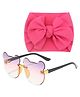 Babymoon Bear Shaped Kids Sunglasses With Textured Bow Hairband Combo Gift Set 0f 2 - Pink