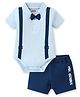 Babyhug 100% Cotton  Knit Half Sleeves Onesie  with Shorts & Bow Applique - Navy Blue