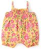 Babyhug 100% Cotton Knit Singlet Sleeves Floral Printed & Gathered Detailing Romper - Yellow