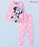 Honeyhap Disney Single Jersey Full Sleeves Night Suit With Minnie Mouse Print - Pink