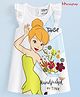 HoneyHap Disney Single Jersey Knit Frill Sleeves Nighty With Tinker Bell Print - White