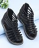 Oh! Pair Sandals with Zipper Closure & Floral Applique - Black