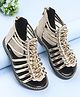 Oh! Pair Sandals with Zipper Closure & Floral Applique - Golden