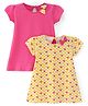 Babyhug Single Jersey Knit Half Sleeves Solid & Heart Printed Frocks with Bow Appliques Pack of 2 - Dark Pink & Yellow