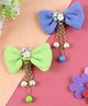 Asthetika Set Of 2  Floral Bows Tassels Hair Clip - Blue Green