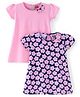 Babyhug Single Jersey Knit Half Sleeves Solid &  Floral Printed Frocks with Bow Appliques Pack of 2 - Pink & Navy Blue