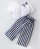 CrayonFlakes Cotton Half Sleeves Top & Stripped Palazzo Set - White