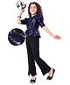 Hola Bonita Three Fourth Sleeves Sequined Top and Pant - Navy Blue