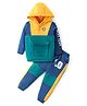 Babyhug Cotton Knit Full Sleeves Hooded Color Block T-Shirt & Lounge Pants Set With Text & Number Print - Green & Navy