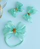 Ribbon candy Set Of 3 Bow Detailed Headband & Hair Clips - Sea Green & Golden