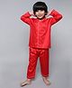 Little Clothing Cotton Silk Woven Full Sleeves Solid Coordinating Shirt & Pajama Set - Red