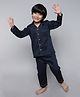 Little Clothing Cotton Silk Woven Full Sleeves Solid Coordinating Shirt & Pajama Set - Navy Blue