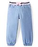 Babyhug Denim Full Length Joggers with Bow Applique - Light Blue