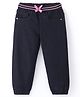 Babyhug Denim Full Length Joggers with Bow Applique - Black