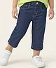Babyhug Cotton Spandex Capri Length Stretchable Solid Jeans - Dark Blue