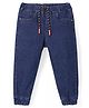 Babyhug Denim Full Length Joggers With Stretch - Dark Blue