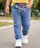 Babyhug Denim Full Length Joggers With Stretch - Medium Blue