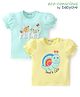 Babyoye Cotton Interlock Half Sleeves Snail & Text Printed T-Shirts Pack of 2 - Yellow & Light Blue