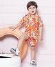 AJ Dezines Cotton Half Sleeves Abstract Printed Coordinating Shirt & Shorts Set - Orange