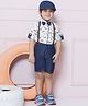 AJ Dezines Half Sleeves Animals Printed Shirt Shorts With Cap & Suspender Set - Orange