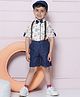 AJ Dezines Half Sleeves Owls Printed Shirt Shorts With Cap & Suspender Set - Blue