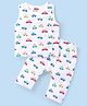 Babyhug 100% Cotton Sleeveless Jhabla and Pyjama Set Car Print - White