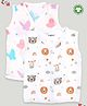 Kidbea Cotton Muslin Pack Of 2 Sleeveless Butterfly & Tiger Assorted Print Jhablas - White Yellow & Pink
