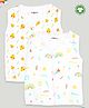 Kidbea Cotton Muslin Pack Of 2 Sleeveless Chicks & Rainbows Assorted Print Jhablas - White Yellow & Pink
