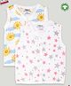 Kidbea Cotton Muslin Pack Of 2 Sleeveless Stars & Sunflowers Assorted Print Jhablas - White Yellow & Pink