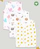 Kidbea Cotton Muslin Pack Of 3 Sleeveless Butterfly & Tiger Assorted Print Jhablas - White Yellow & Pink