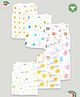Kidbea Cotton Muslin Pack Of 6 Sleeveless Stars & Sunflowers Assorted Print Jhablas - White Blue & Yellow