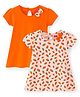 Babyhug Single Jersey Knit Half Sleeves Solid & Carrot Printed Frocks with Bow Applique Pack of 2 - Orange & Pink