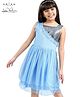 Arias Sleeveless Textured Stretchable Mesh Party Dress with Lining - Blue