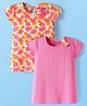 Babyhug Single Jersey Knit Half Sleeves Frocks With Floral Print & Bow Applique Pack of 2 - Yellow & Pink