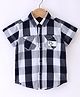 Ruff Cotton Knit Half Sleeves Cargo Checkered Shirt - Blue Grey & White