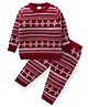 Babyhug Knitted Full Sleeves Pullover Sweater & Pant Set with Snowflake Design - Red