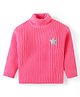 Babyhug Knit Full Sleeves Solid Colour Turtle Neck Sweater with Star Applique - Pink
