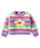 Babyhug Knitted Full Sleeves Pullover Sweater with Striped & Floral Design - Multicolour