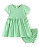 Babyhug Single Jersey Knit Half Sleeves Frock With Bloomer Polka Dot Print - Green