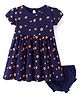 Babyhug Single Jersey Knit Half Sleeves Frock with Bloomer Floral Print - Navy Blue