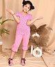 Kids Cave Cotton Half Sleeves Floral Printed Coordinating Top & Solid Capri Set - Pink