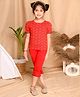 Kids Cave Cotton Half Sleeves Floral Printed Coordinating Top & Solid Capri Set - Red